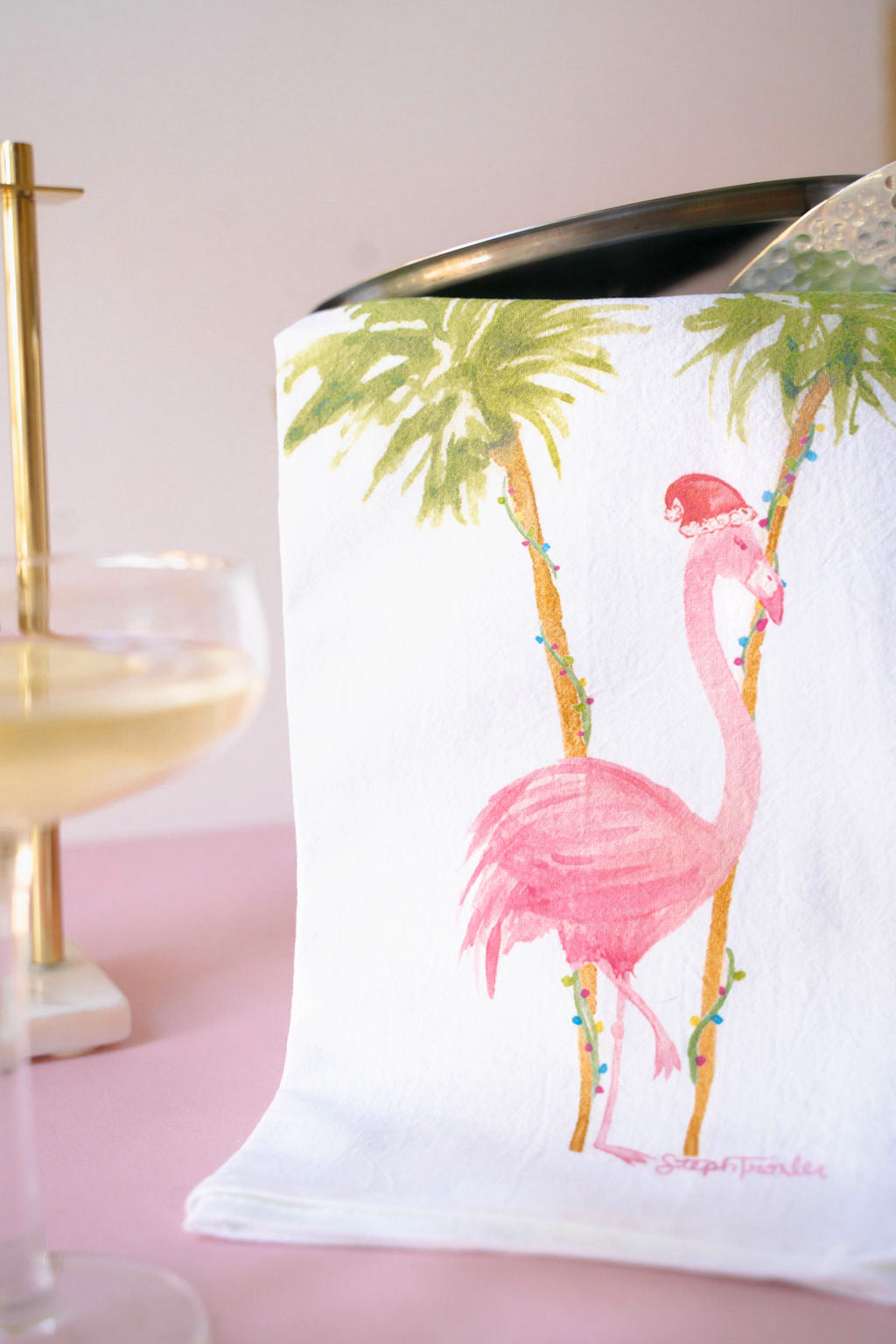 Kringle Flamingle Tea Towel