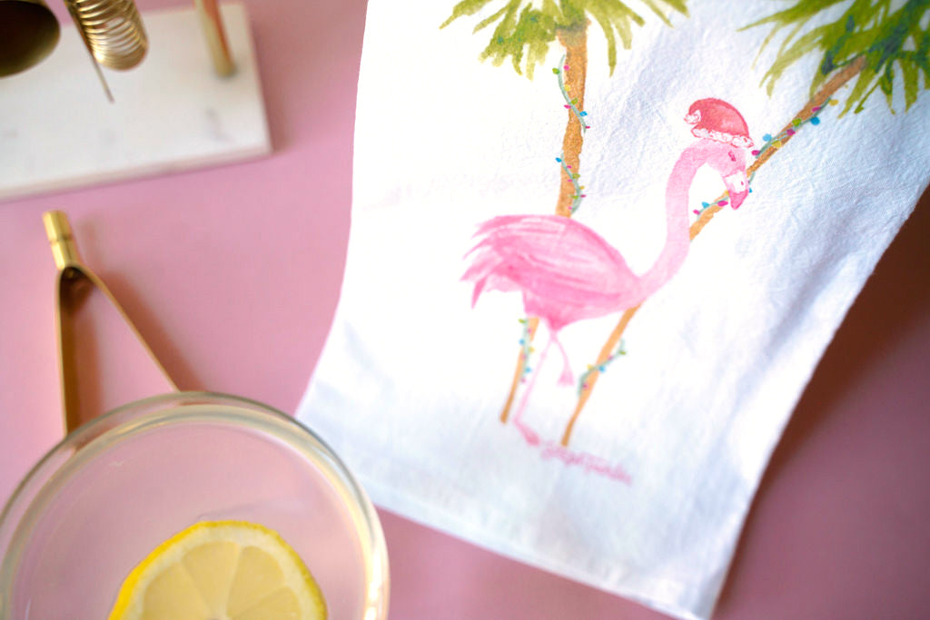 Kringle Flamingle Tea Towel