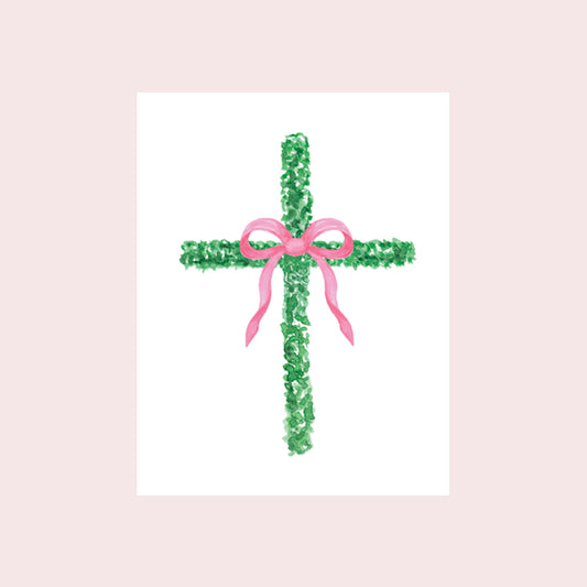Boxwood Cross with Bow Greeting Card