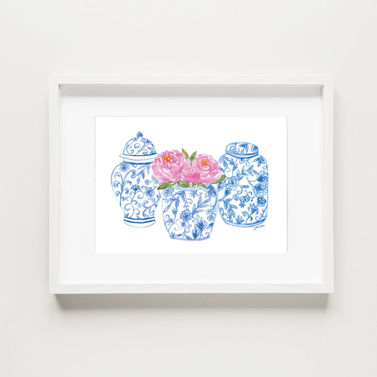 Peonies and Ginger Jars Watercolor Print